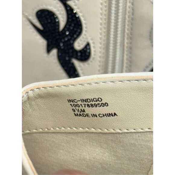 INC Cowboy‎ Boots Size 9.5 Black Cream Embellished Western High Heel Booties - Picture 10 of 11